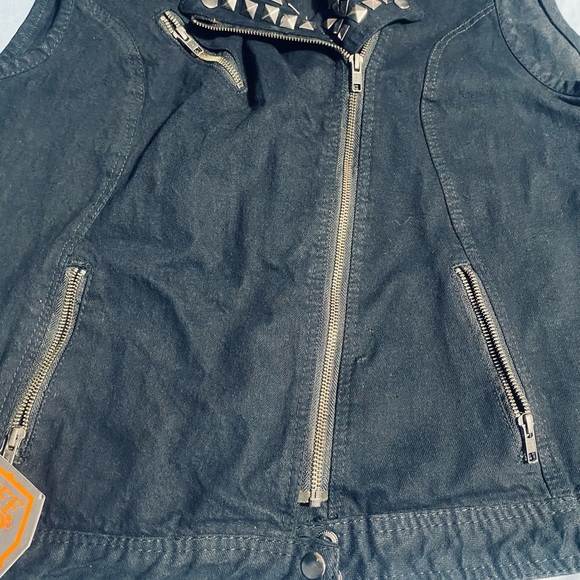 Black Studded Moto Vest with Asymmetrical Zipper - Picture 4 of 11